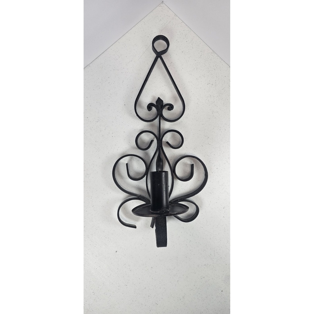 Vintage Black Wrought‎ Iron Wall Candlestick Holder Sconce Scroll Gothic Decor